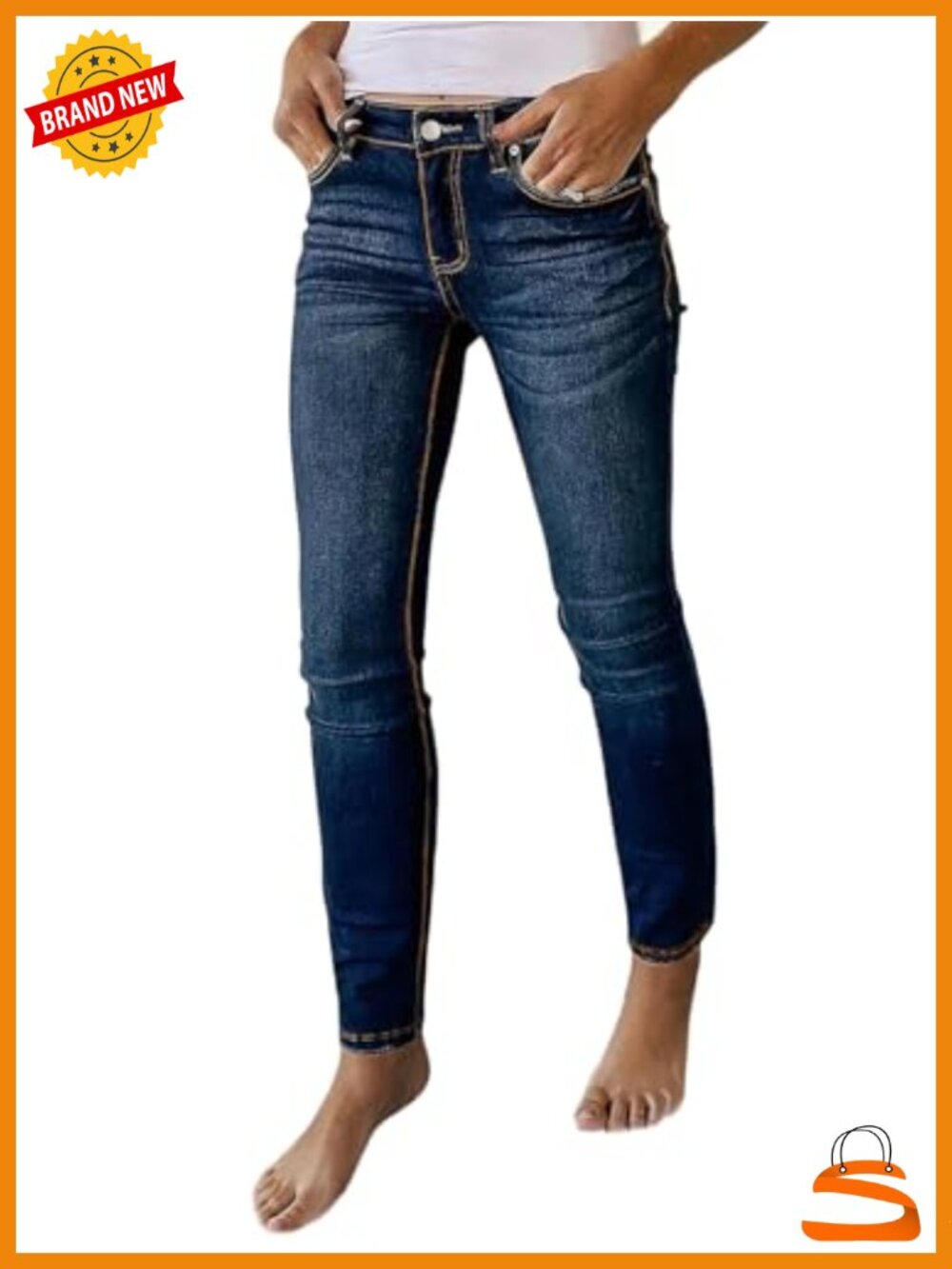 Mid Rise Skinny Jeans for Women Stretchy Butt Lifting Western Jeans with Pockets